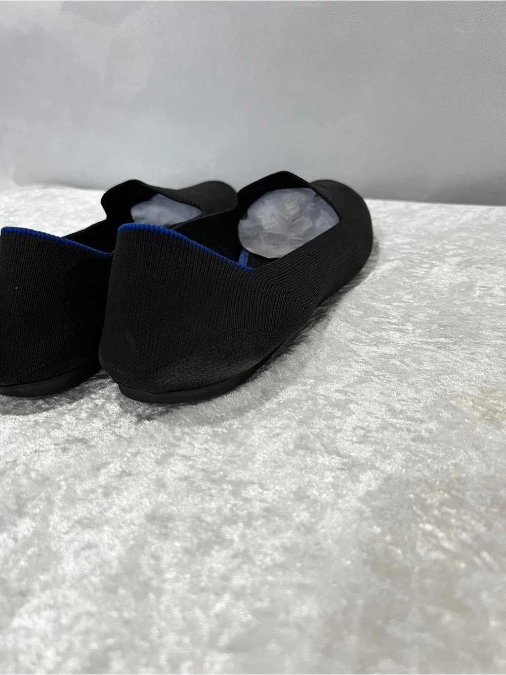 Rothy’s The Loafer Flats Black/Blue Detail Size 11.5 Knit Stretchy Slip-On Comfy
